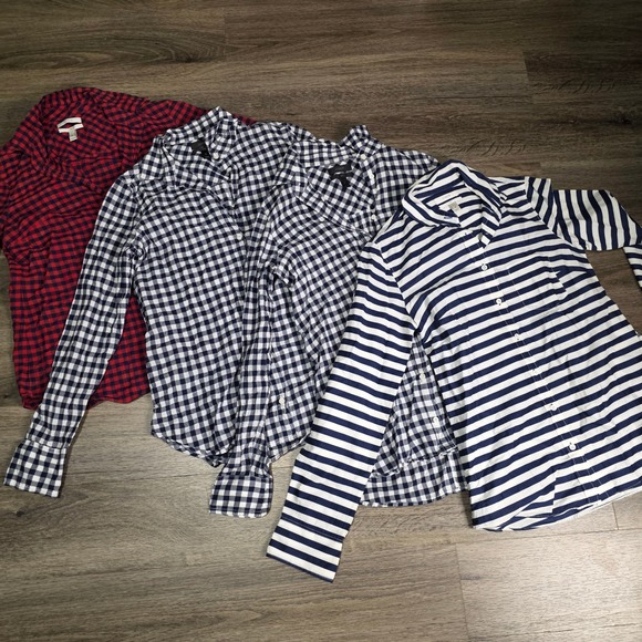 J.Crew Tops - J.Crew Womens 0 2 Bundle 4 Boy Fit Shirts Gingham Striped Navy Red White